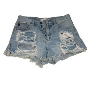 Kancan Women's Distressed Cut-Off Jean Shorts Light Blue Size 5 High Rise